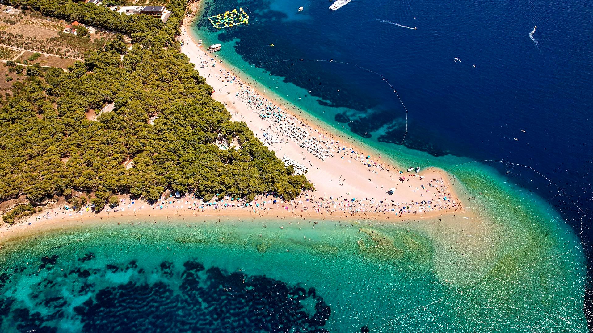 Aerial view of Bol and Zlatni Rat beach