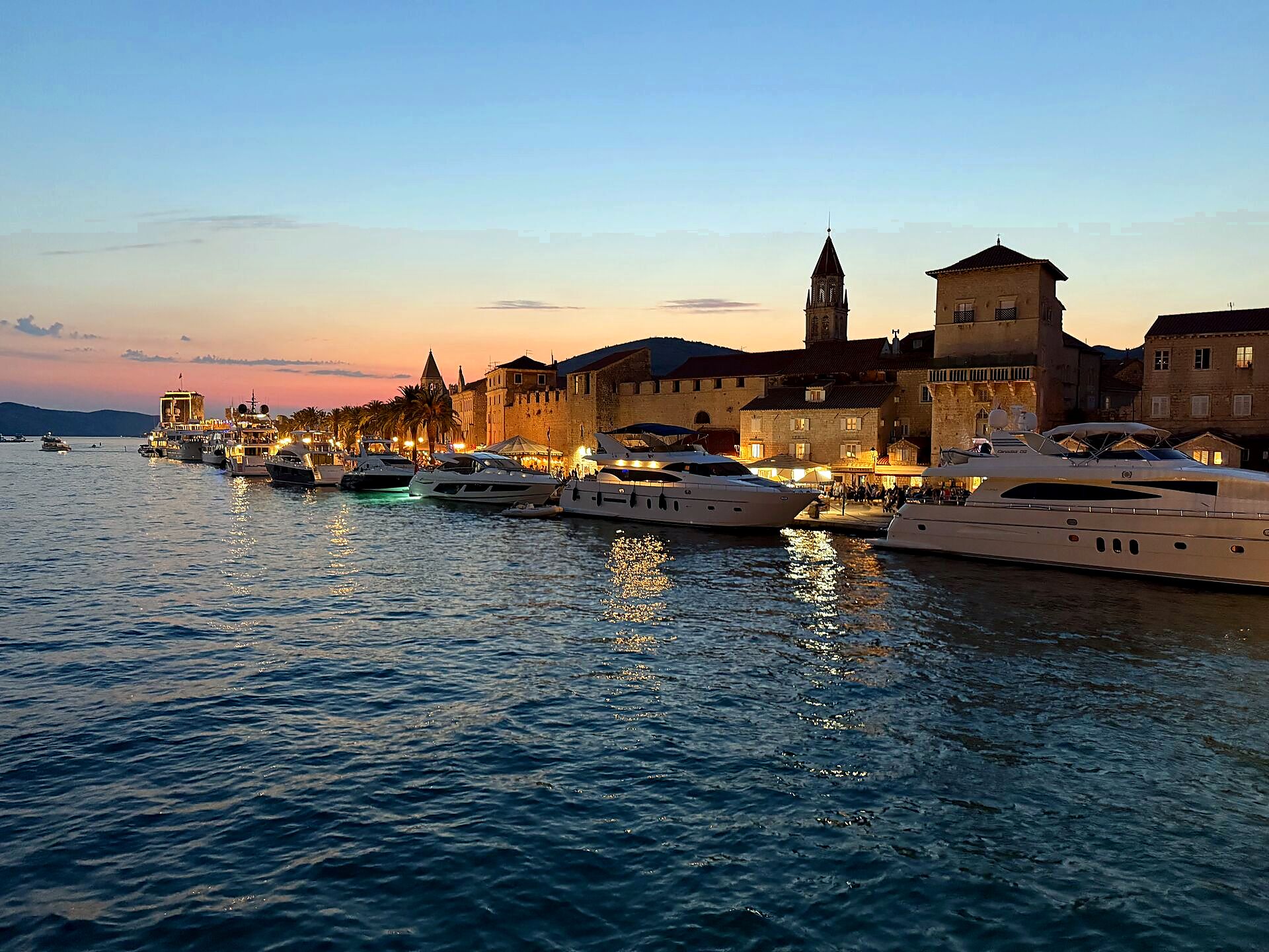 Trogir old town waterfront at dusk